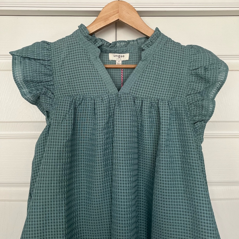 {Umgee} Waffle Print Flutter Short Sleeve Blouse in Teal - Womens Small - NWT - Picture 3 of 9